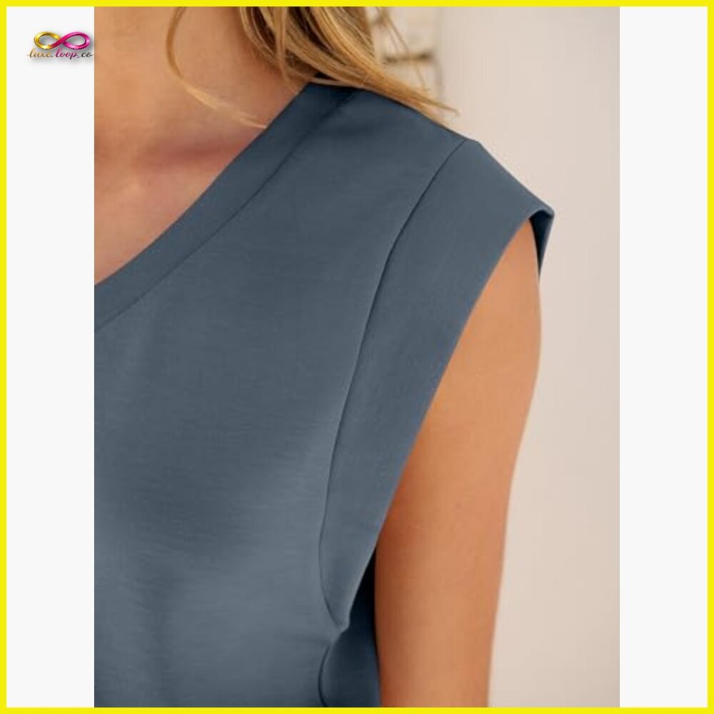 Two Piece Short Set Lounge Outfit‎ Cap Sleeve V Neck Drawstring Casual - Picture 5 of 7